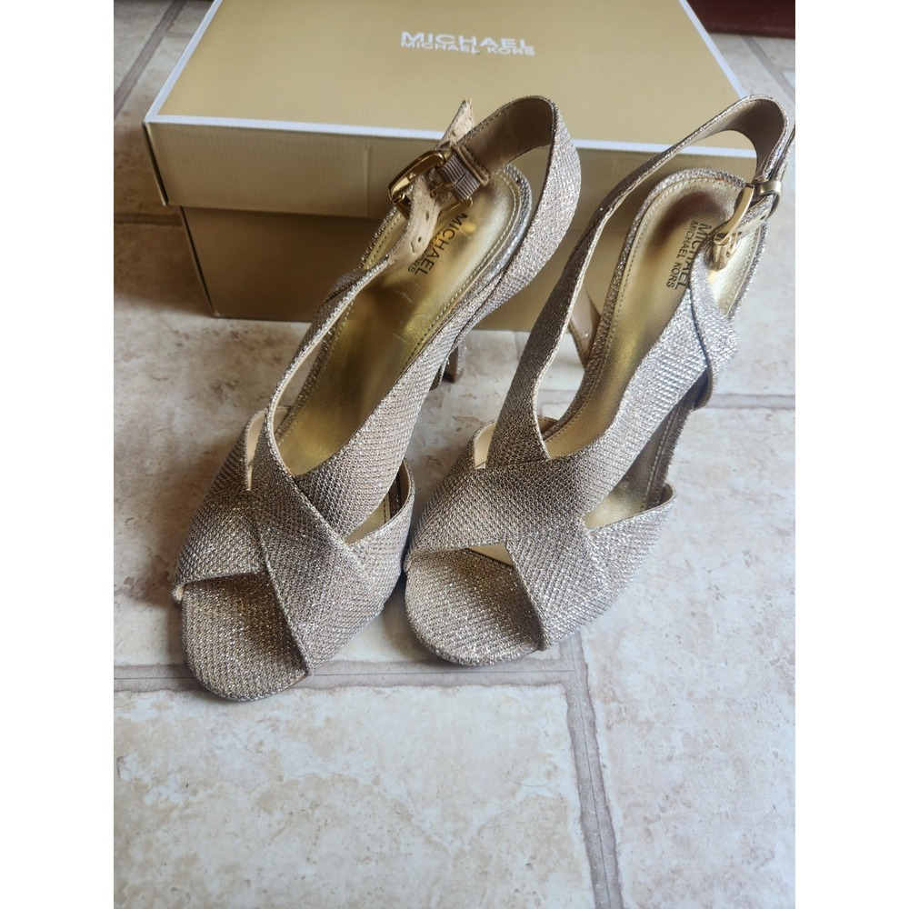 Michael Michael Kors Woman's Becky Dress Sandals Gold Glitter Size 9M W/Box